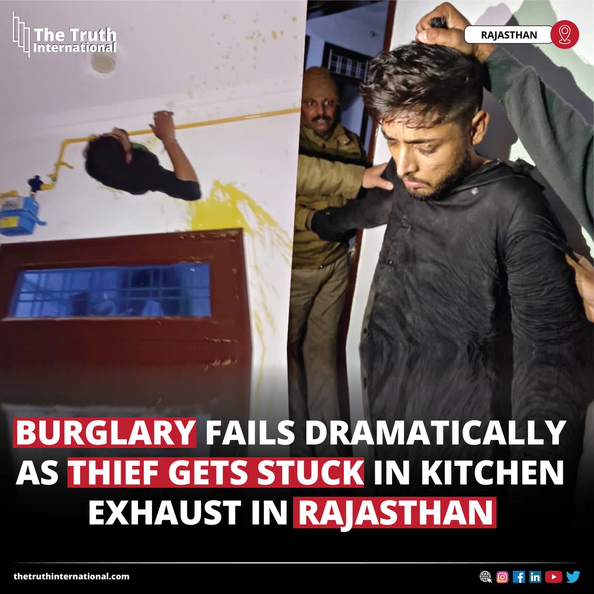 ttimagazine's tweet image. Burglary Fails Dramatically as Thief Gets Stuck in Kitchen Exhaust in Rajasthan

FOR MORE DETAILS: thetruthinternational.com/burglary-fails…

#Burglary #Fails #Dramatically #Thief #Stuck #Kitchen #Exhaust #Rajasthan #TTI