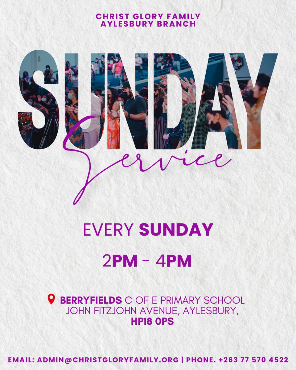 tnyamurovacgf's tweet image. Aylesbury, you’re invited🙌

Join Christ Glory Family –Aylesbury Branch every Sunday for worship, hope &amp;amp; real transformation. Come as you are. Leave renewed.

🕑2–4PM |📍 Berryfields C of E Primary School, HP18 0PS

#SundayWorshipUK #AylesburyUK #FaithThatTransforms #HopeInChrist