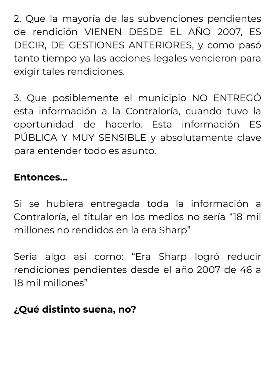 La clase política, desde el frente amplio a la derecha, acusan a nuestra gestión municipal de malos manejos, en particular, de falta de rendiciones de subvenciones (recursos que entrega el municipio a organizaciones sociales) en más de $17 mil millones. 

Pero, ¿qué es lo que NO