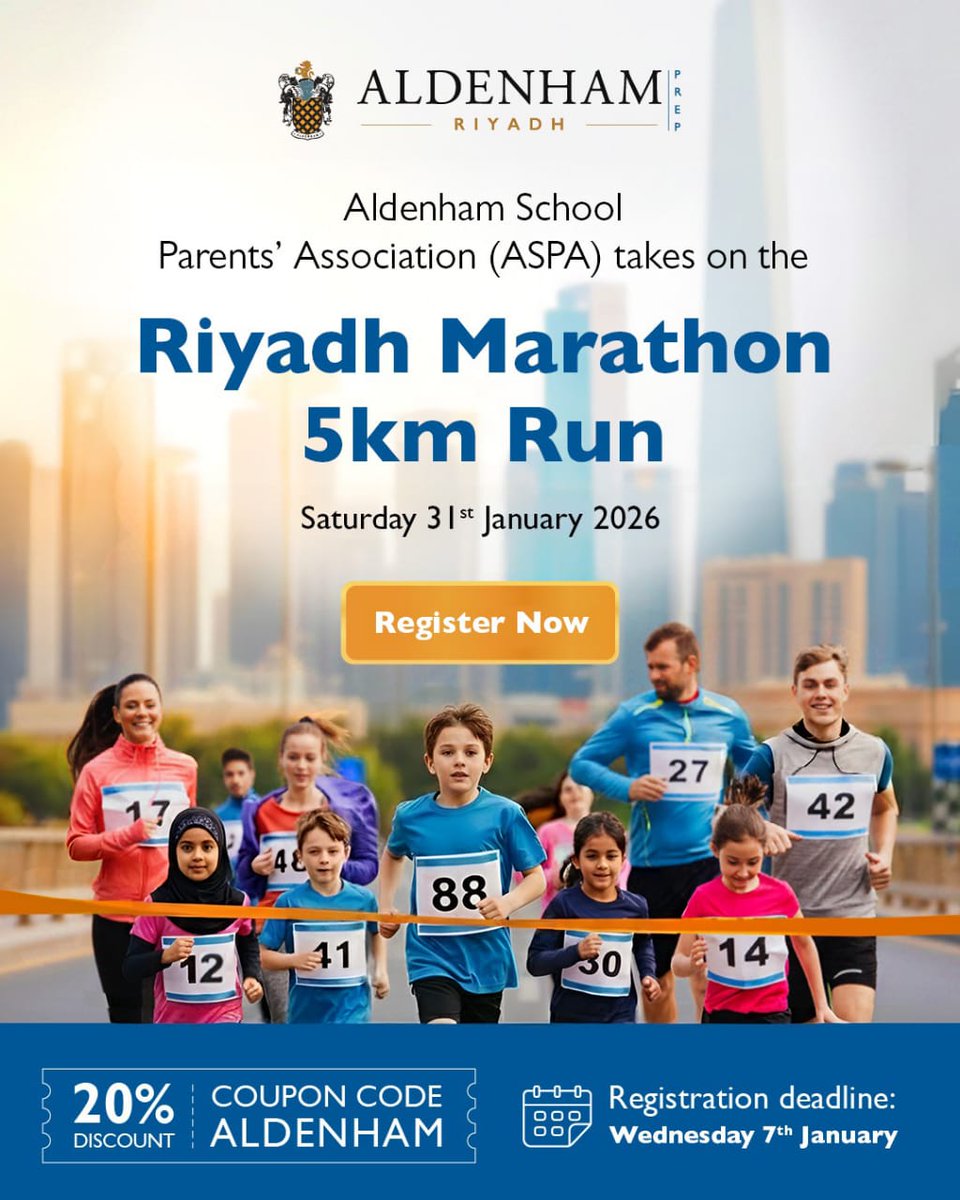 Run with Us at the Riyadh Marathon 🏃‍♀️

The Riyadh Marathon is just around the corner and the Aldenham School Parents’ Association (ASPA) is delighted to invite our community to take part in the 5km run: ow.ly/eLa750XSpnw

#AldenhamCommunity #RiyadhMarathon #ASPA