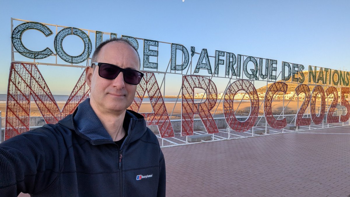 On the beach after 13 AFCON matches, 38 goals, all 9 stadiums &amp; 6 host cities, 19/24 teams, 7 Moroccan trains &amp; 13/18 soaking days.

It has been exhilarating &amp; exhausting. Made new friends &amp; now seen Sudan 🇸🇩 play 3x more than England this millennium. Might be back soon!