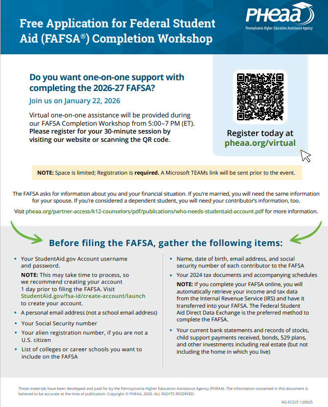 FAFSA One-On-One Completion Workshops