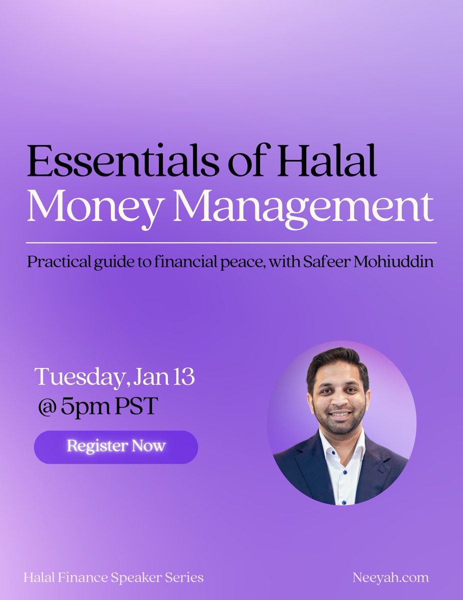 Financial peace isn’t about more effort. It’s about better systems.

In our next Halal Personal Finance session, <a href="/SafeerInvests/">Safeer Mohiuddin</a>  will cover budgeting, saving, investing, and giving — all through a values-driven lens
 
Join live (or receive recording): tinyurl.com/55vu6jdz