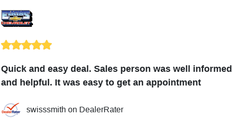 elkinschevy's tweet photo. We just received a great review on DealerRater. Thank you swisssmith! https://t.co/uSyFhdThsS