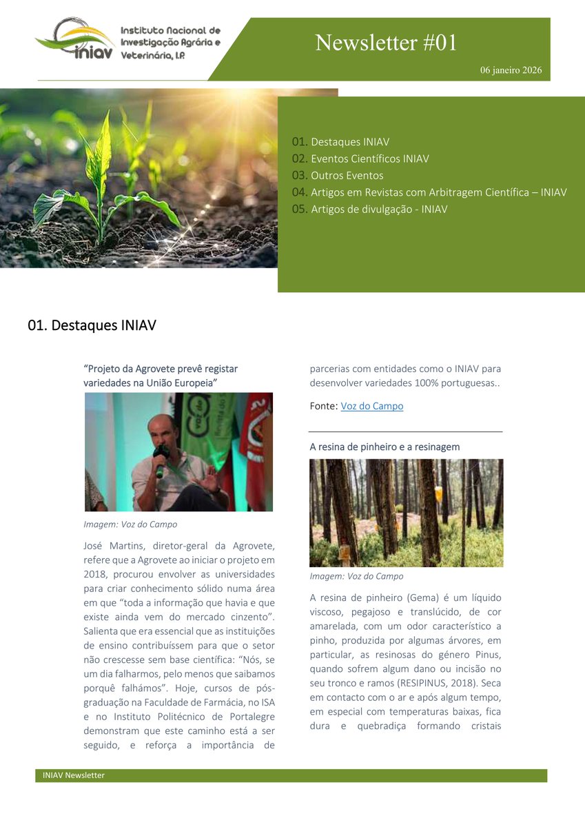 Encontra-se disponível a Newsletter nº. 01 de 06-01-2026 do <a href="/INIAV_IP/">INIAV, IP</a> .

Aceda aqui à Newsletter: iniav.pt/images/newslet…

#INIAV #newsletter