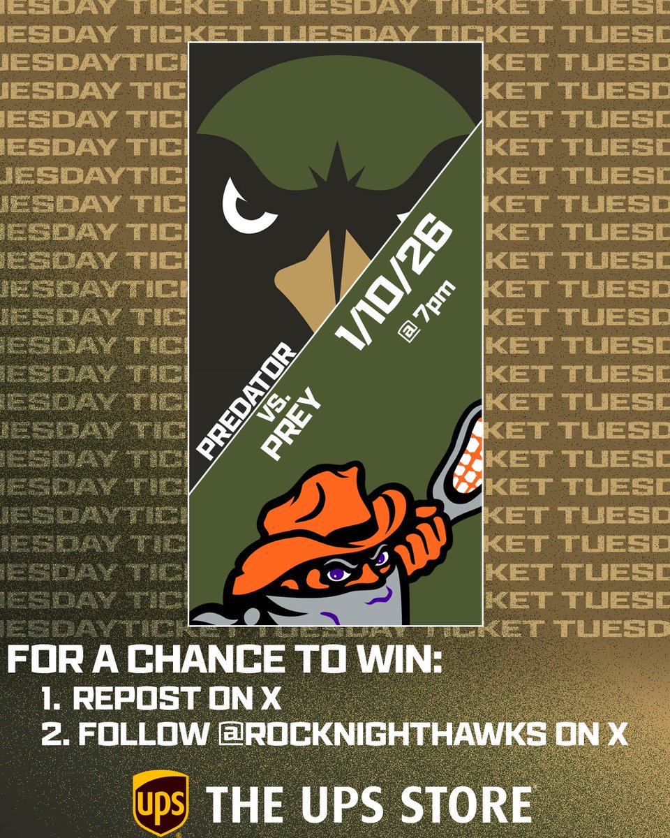 🎟️The UPS Store Presents Ticket Tuesday🎟️

Your chance to win 2 tickets to the upcoming home game!

How to enter:
-Repost this post on X
-Follow <a href="/RocKnighthawks/">Rochester Knighthawks</a> on X

No purchase necessary. NY residents only. 18+. Winners will be picked on 1/7/26