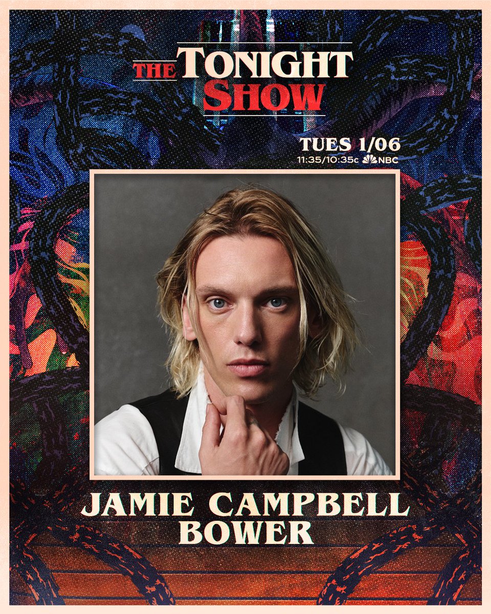 FallonTonight's tweet image. It’s time for your suffering to end. @Jamiebower is here to talk @Stranger_Things 5 tonight! #StrangerThingsOnFallon #FallonTonight