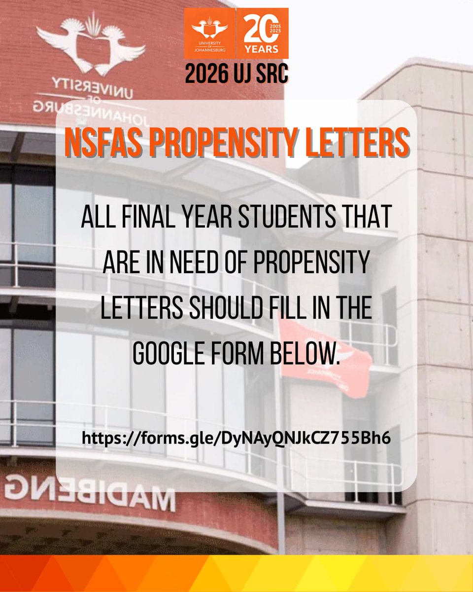 🚨: 2026 FINAL YEAR STUDENTS IN NEED OF NSFAS PROPENSITY LETTERS

FILL IN THIS FORM. 

CIRCULATE IT FOR FURTHER REACH. 

forms.gle/DyNAyQNJkCZ755…