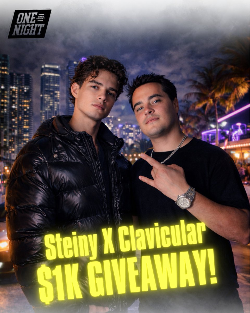 Steiny X Clavicular episode is LIVE! 

Want to win $1k?👇

-Follow <a href="/onenightsteiny/">One Night with Steiny</a> on X     
-Repost and comment on this post    
-Like/Subscribe to the <a href="/onenightsteiny/">One Night with Steiny</a> YouTube channel     
-Comment on the recent episode  

GOODLUCK👏