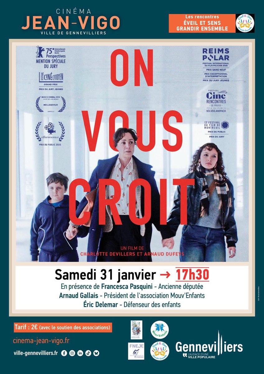 FMPasquini's tweet photo. Cher amis venez nombreux pour ce ciné-débat en présence d'@arnaud_gallais et d'Éric Delemar Défenseur des enfants.

#CinemaJeanVigo
#Gennevilliers https://t.co/rIn7rn6ZtW