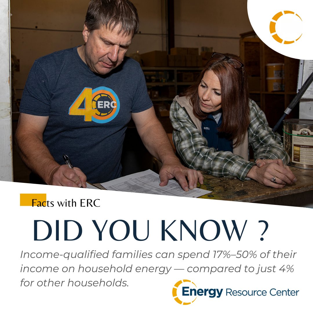💡 ERC Fact: Did you know? Income-qualified families can spend 17%–50% of their income on household energy — compared to just 4% for other households. Energy costs shouldn’t take such a big bite out of your budget. We’re here to help families save energy and money! 💚🏡
 #ERC