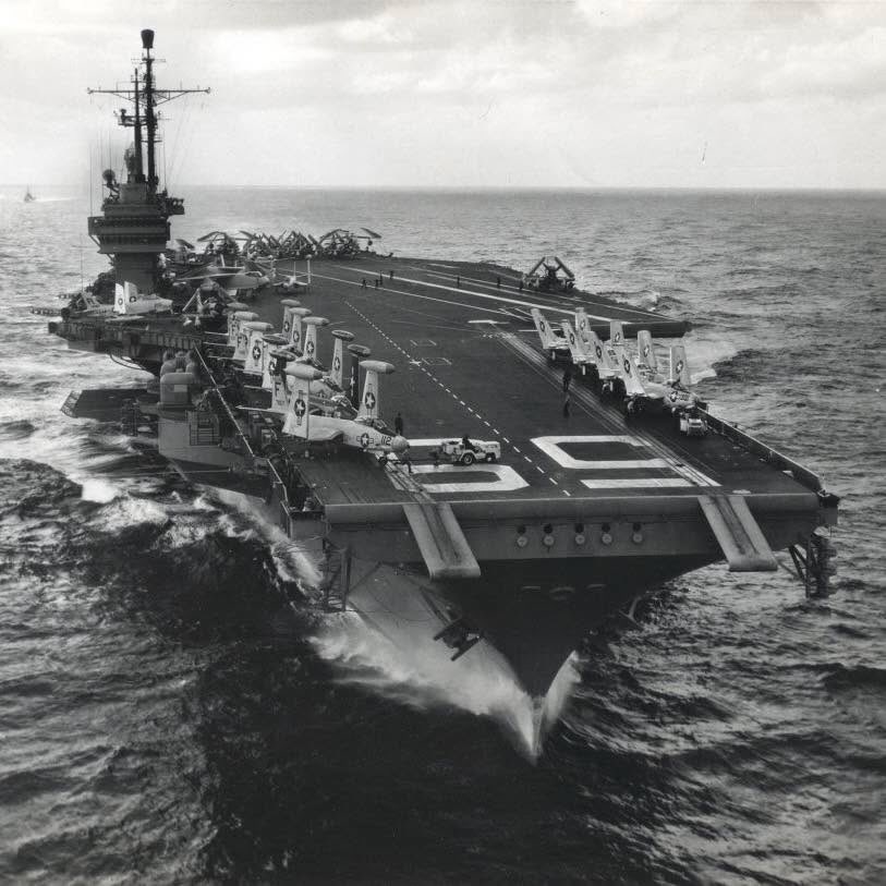 Boneyardsafari's tweet photo. Check out USS Forrestal CVA-59 back in her early days, can you identify all the aircraft on deck? #ussforrestal #cv59 #boneyardsafari #navalsafari #aviationsafari https://t.co/efjkEKw4CX