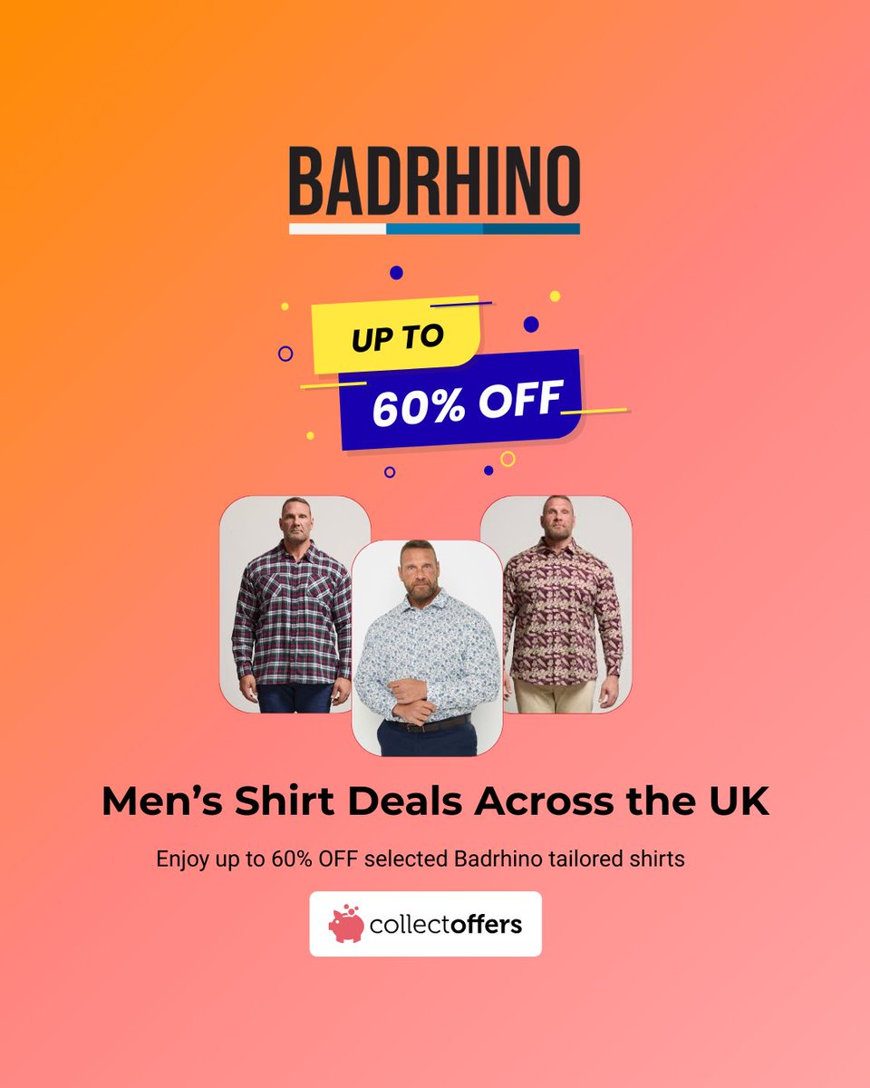 collectoffers__'s tweet image. Enjoy up to 60% OFF selected Badrhino men’s tailored shirts. This UK sale helps refresh casual and smart looks for less. Available via CollectOffers.

Grab Now: collectoffers.com/uk/badrhino.co…

#Badrhino #MensFashionDeals #UKDeals