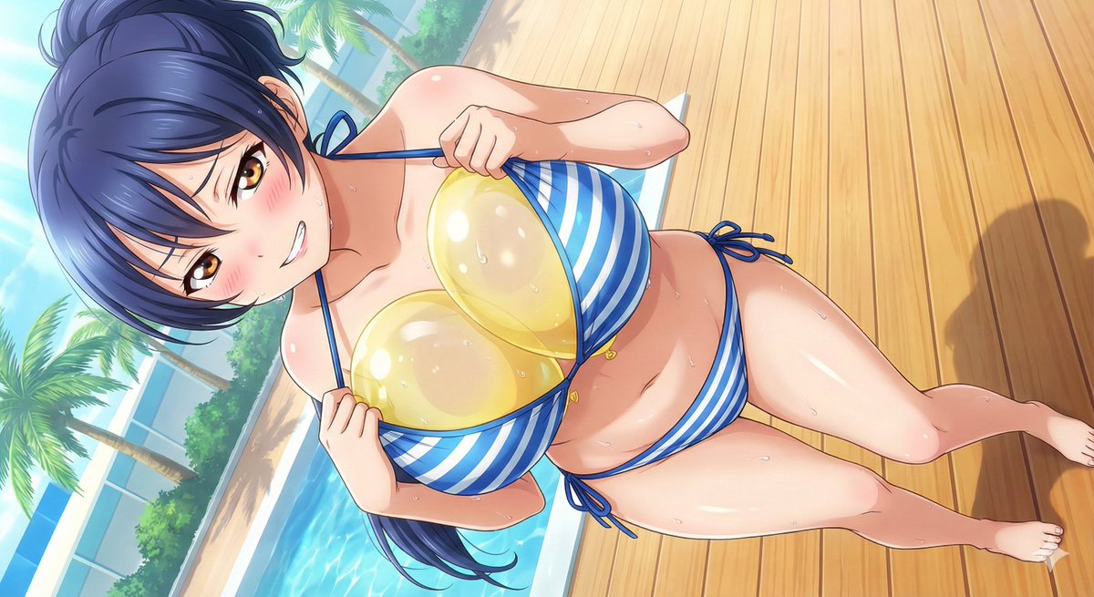 「もう！みんな貧乳って言うけど、これなら私も巨乳の仲間入りを！ 」  
"Oh, for goodness' sake! Everyone keeps saying I'm flat-chested, but with this, I'll finally be in the big-breasted club!"  
#風船 
#風船フェチ