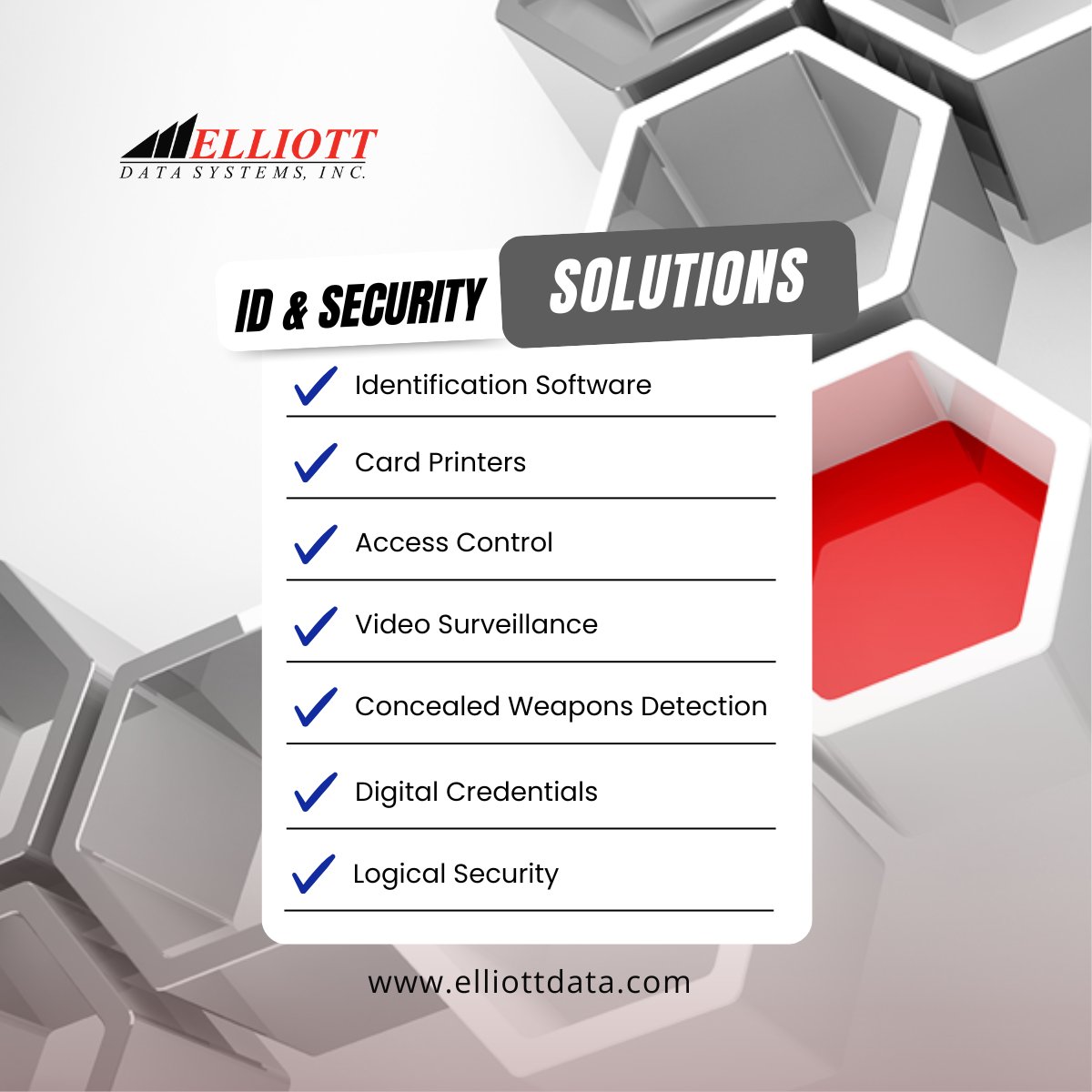 Elliott Data Systems delivers tailored integrated facility and digital security solutions, helping organizations achieve their goals with confidence. 
What is on your 2026 checklist? Request a site visit and see how Elliott can help protect what matters most.