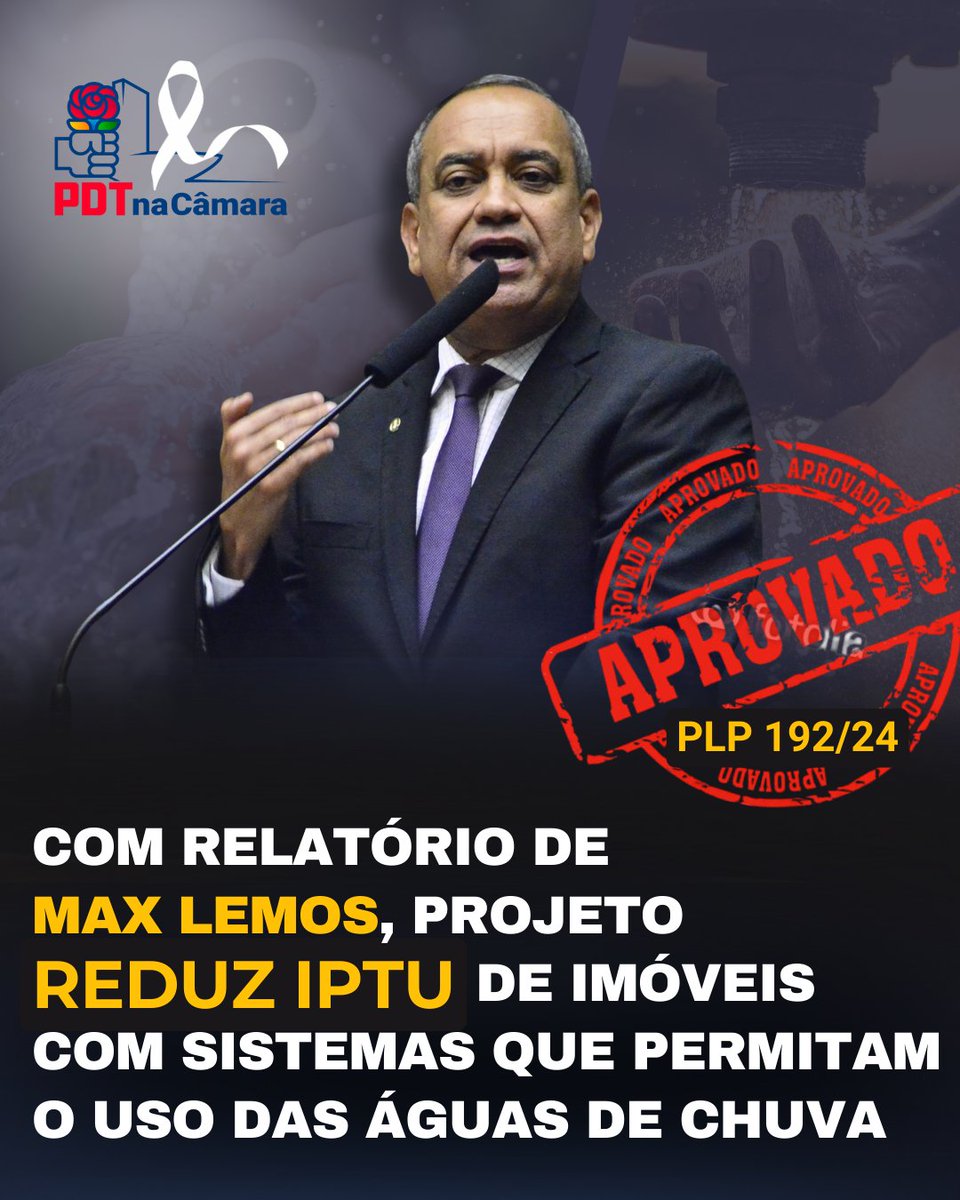 💧A Comissão de Desenvolvimento Urbano aprovou relatório de <a href="/maxlemosoficial/">Max Lemos</a> ao Projeto de Lei Complementar 192/24, que prevê a redução do IPTU de imóveis com sistemas que permitam o uso das águas de chuva e o reuso não potável das águas cinzas na edificação urbana. 🌧️