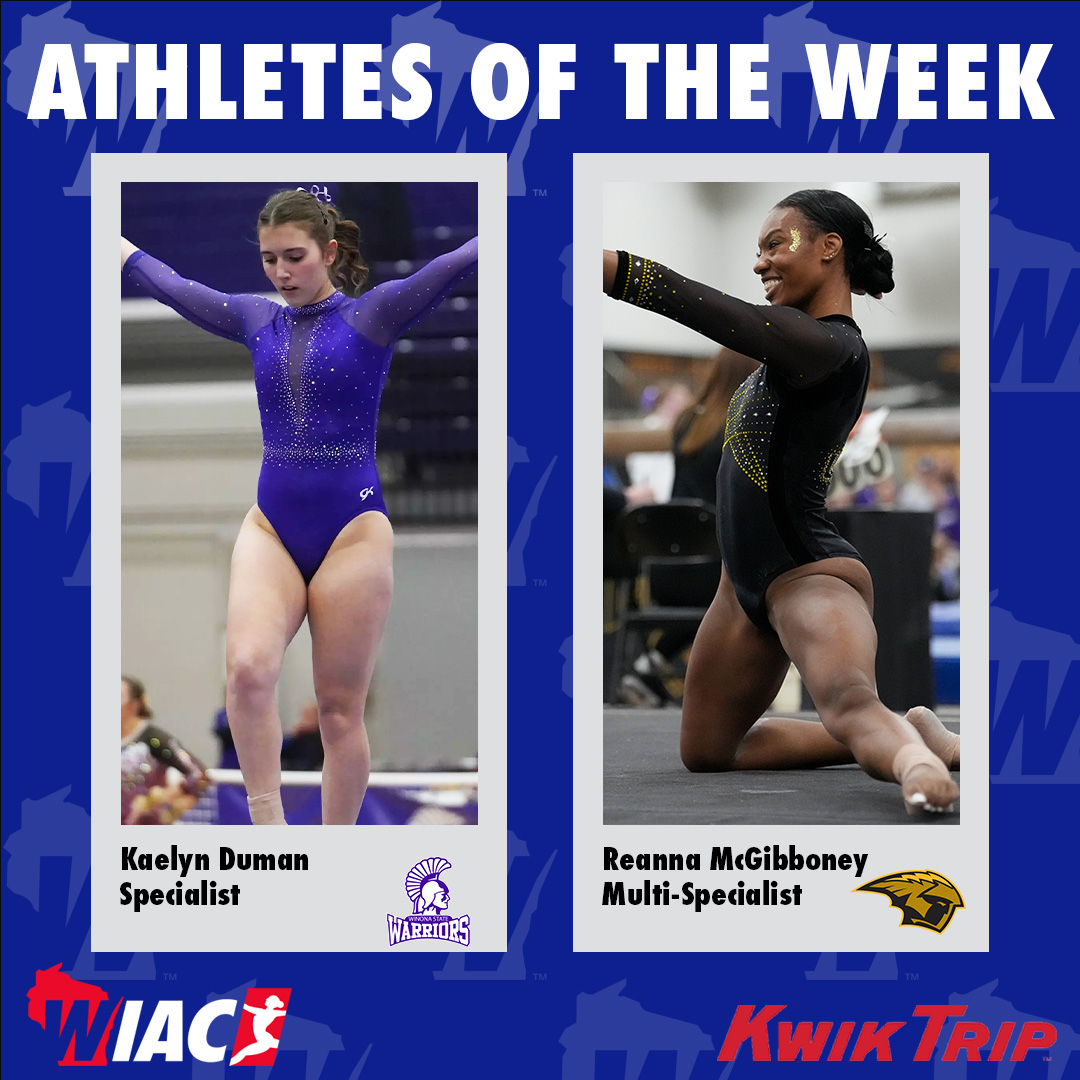wiacsports's tweet photo. #WIACGYM | @WinonaStateATH Duman and @UWOshkoshTitans McGibboney Claim Kwik Trip Athletes of the Week: https://t.co/GtzcKSJwR3
#ExcellenceInAction
#ncaaGym https://t.co/UJ9wJidt4W