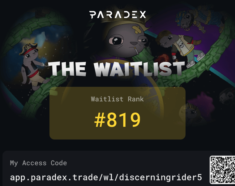MoneyBadger waitlist just re-opened on Paradex!

Use my code to get on The Waitlist (4 available)

 app.paradex.trade/wl/discerningr… 

<a href="/paradex/">Paradex</a>