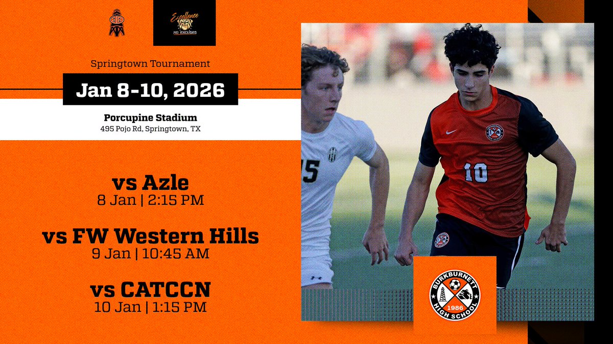 Mark your calendars! Our Men's Soccer team heads to the Springtown Tournament Jan 8-10 at Porcupine Stadium. Let's go Bulldogs! #BulldogPride #NHB #txhssoc