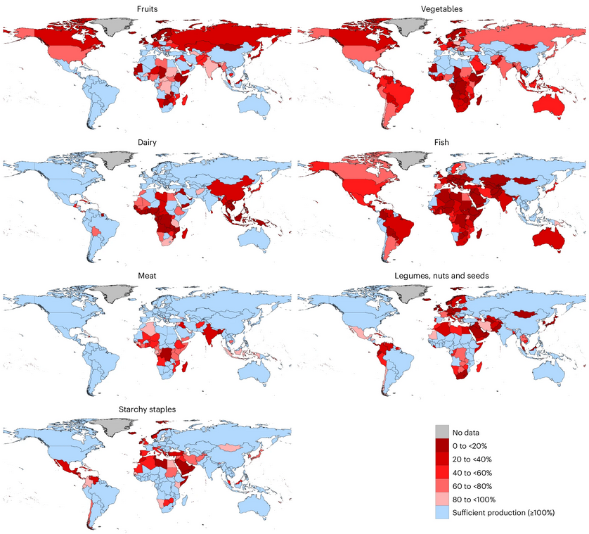 ecofoodsystems's tweet photo. A recent study from in @NatureFoodJnl uses the @FAO Food Balance Sheets and @WWF Livewell Diet to evaluate the gap between domestic food production and dietary guidelines across seven key food groups. 🍽️ 

Read: https://t.co/tuw8lXBKJR

© The authors. Figure taken from paper. https://t.co/XwZ8uVMyF6