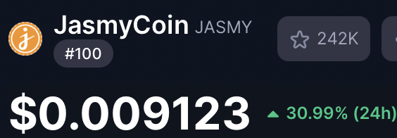 "#JASMY has reclaimed its position within the Top 100 cryptocurrencies. This is a strong signal that momentum, attention and capital are flowing back into the project, positioning it for increased visibility and greater capital inflows."   #JANCTION coinmarketcap.com/currencies/jas…