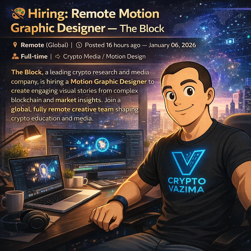 🎨 Hiring: Remote Motion Graphic Designer — The Block 📍 Remote (Global) |  💼 Full-time | 🧑‍💻 Motion Design / Crypto Media The Block, a leading  crypto research and media company, is