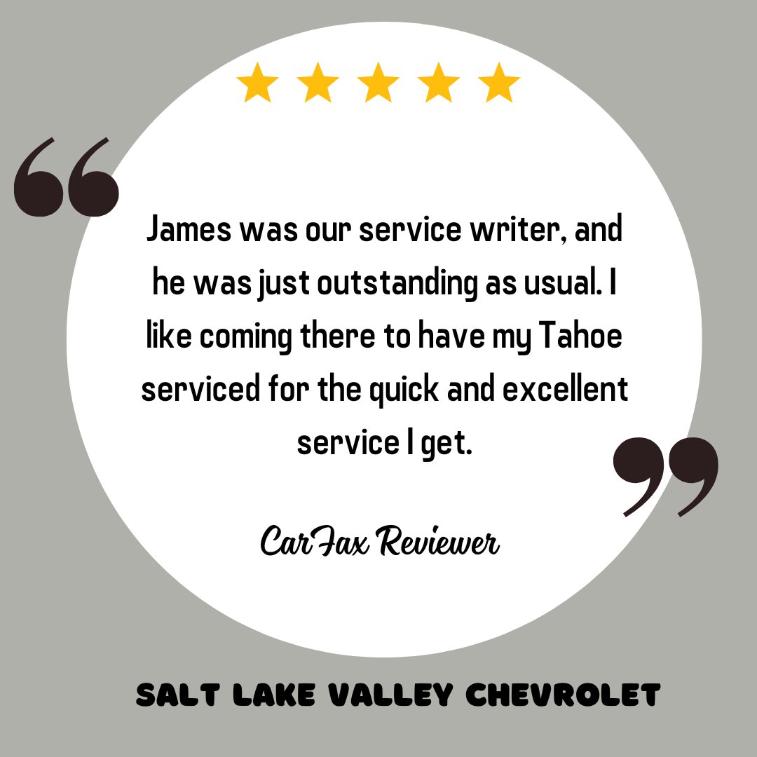 SLVChevy's tweet image. Thank you for your wonderful review! We're thrilled to hear that James provided you with outstanding service during your visit to Salt Lake Valley Chevrolet. We look forward to seeing you again next time!