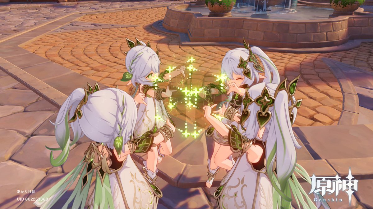 akarisyatyo0423's tweet image. ナヒーダのあたらしいジャスチャー４人でやると立方体になるの可愛すぎ！🐕
#原神　
#原神写真部