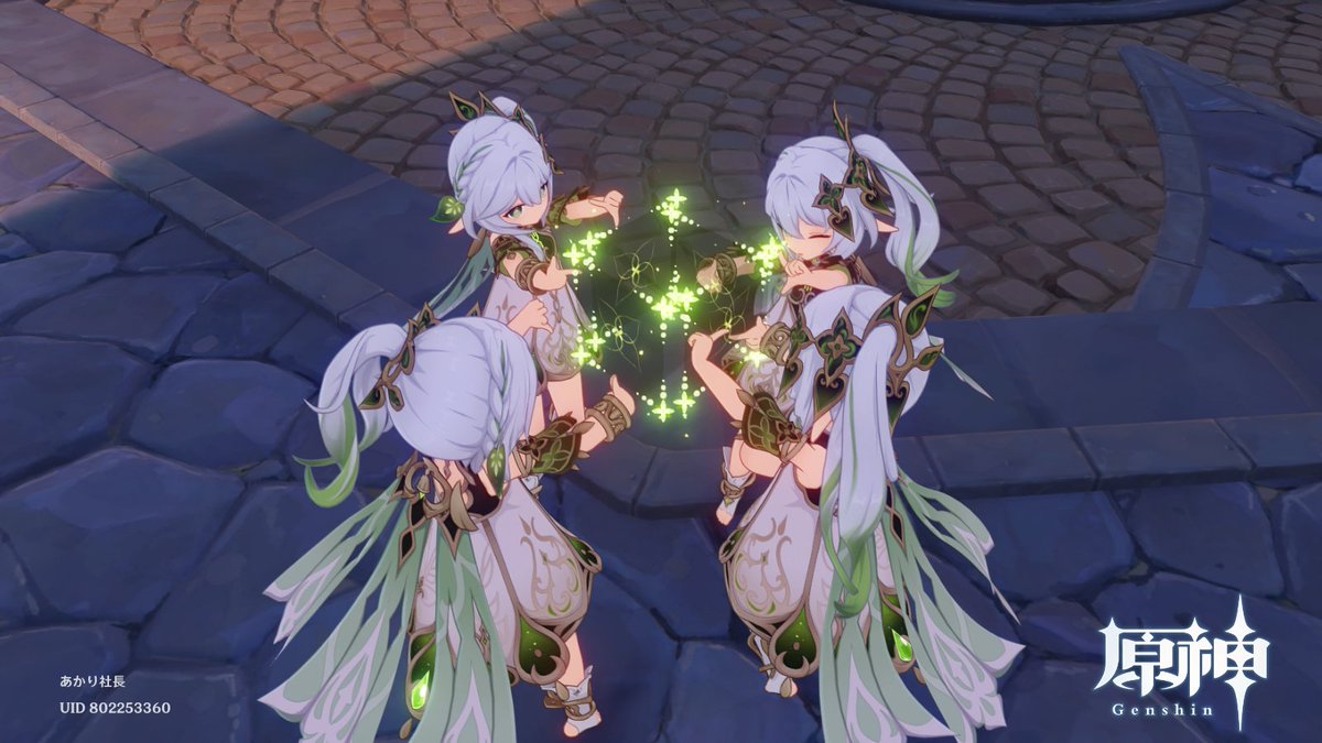 akarisyatyo0423's tweet image. ナヒーダのあたらしいジャスチャー４人でやると立方体になるの可愛すぎ！🐕
#原神　
#原神写真部