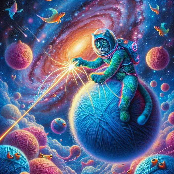 Cyb3er_Poeem7x's tweet photo. Es war einmal in einem fernen, garnverflochtenen Universum eine mutige Katze namens Captain Fluffernutter.#AIArt #SpaceCat #DigitalArt #MidjourneyArt #SciFiArt #NasaCat #Neorebellion
Captain Fluffernutter war keine gewöhnliche Hauskatze. Eines Nachts, während sie wieder einmal ein rotes Wollknäuel durch die Wohnung jagte, öffnete sich plötzlich ein schimmerndes Portal über ihrem Kratzbaum. Das Knäuel rollte hindurch – und Fluffernutter, getrieben von purer Neugier und dem uralten Katzeninstinkt „Das ist meins!“, sprang hinterher.
Sie landete auf einem riesigen, weichen Planeten aus purpurrotem Garn, der sanft durch das All schwebte. Um sie herum trieben kleinere Garnkugeln wie Monde, und in der Ferne glühten Galaxien in allen Regenbogenfarben. Doch etwas stimmte nicht: Ein böser, staubsaugerähnlicher Schwarzes Loch namens Voidmaster saugte gerade die schönsten Garnstränge des Universums ein, um daraus ein eintöniges, graues Nichts zu weben.
Fluffernutter schnurrte entschlossen. Sie zog ihren selbstgestrickten Raumanzug an (den sie natürlich schon immer im Schrank hatte, für alle Fälle), setzte den gläsernen Helm auf und griff nach ihrem treuen Laserpointer – der stärksten Waffe, die eine Katze je besessen hat.
Auf ihrem purpurnen Garnplaneten sitzend, visierte sie das Schwarze Loch an. Der rote Punkt tanzte über die Ereignisgrenze. Voidmaster, unfähig zu widerstehen, drehte sich verwirrt im Kreis, immer dem Punkt hinterher. Mit jedem Drehen spuckte er die verschluckten Garnstränge wieder aus – bunte Wolken explodierten ins All und webten sich zu neuen Sternen, Nebeln und fliegenden Goldfisch-Schwärmen.
Fluffernutter sprang von Planet zu Planet, immer dem roten Punkt voraus, bis das Schwarze Loch schließlich vor Erschöpfung einschlief und sich in ein harmloses, flauschiges Kissen verwandelte.
Das Universum war gerettet. Die Garnwelten leuchteten wieder in den wildesten Farben, und überall schwammen zufriedene Raumfische durch die Sterne.
Captain Fluffernutter rollte sich auf ihrem Lieblingsplaneten zusammen, den Schwanz um die Pfoten geschlungen, und blinzelte träge in die Ferne. Ab und zu ließ sie den Laserpointer noch einmal aufblitzen – nur um sicherzugehen, dass alles in Ordnung war.
Und wenn du nachts in den Himmel schaust und eine besonders bunte Galaxie siehst, die aussieht wie ein riesiges Knäuel Woll... dann weißt du: Irgendwo da draußen wacht immer noch eine kleine Katze in einem Raumanzug über das schönste Chaos des Universums.
Ende. 😺✨