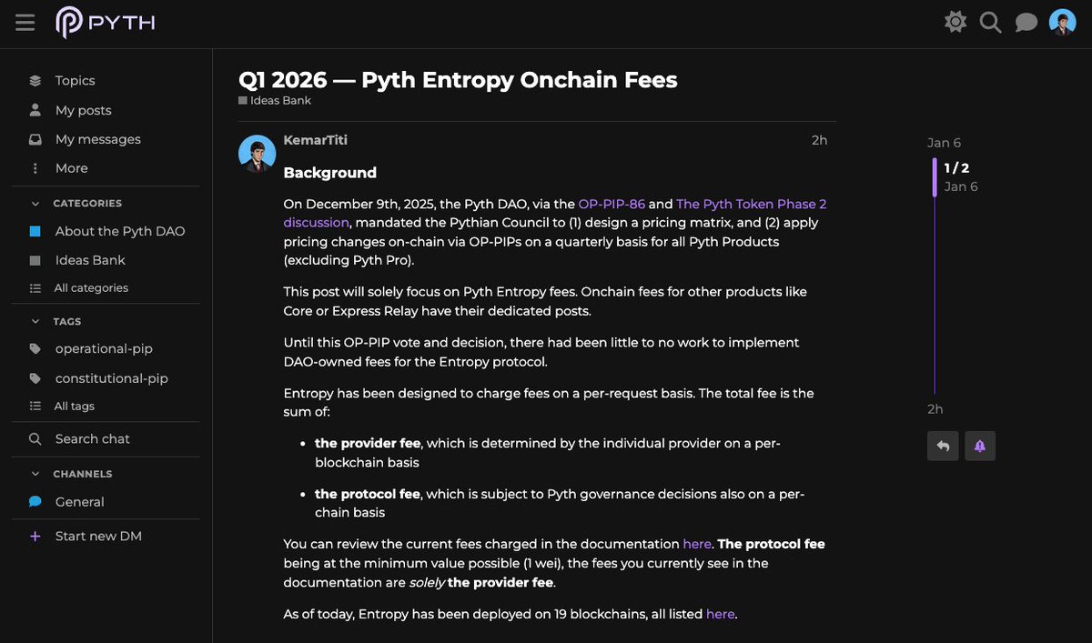 KemarTiti's tweet photo. While @realpepito says the @PythNetwork is just Price Feeds

I just dropped a post suggesting cranking up the protocol (read DAO) fees for Entropy 

So if you are a builders relying or looking to use Entropy, a Pythian or a guy that has wet-dreams about fee switches, read on! https://t.co/5JXDK3olVk