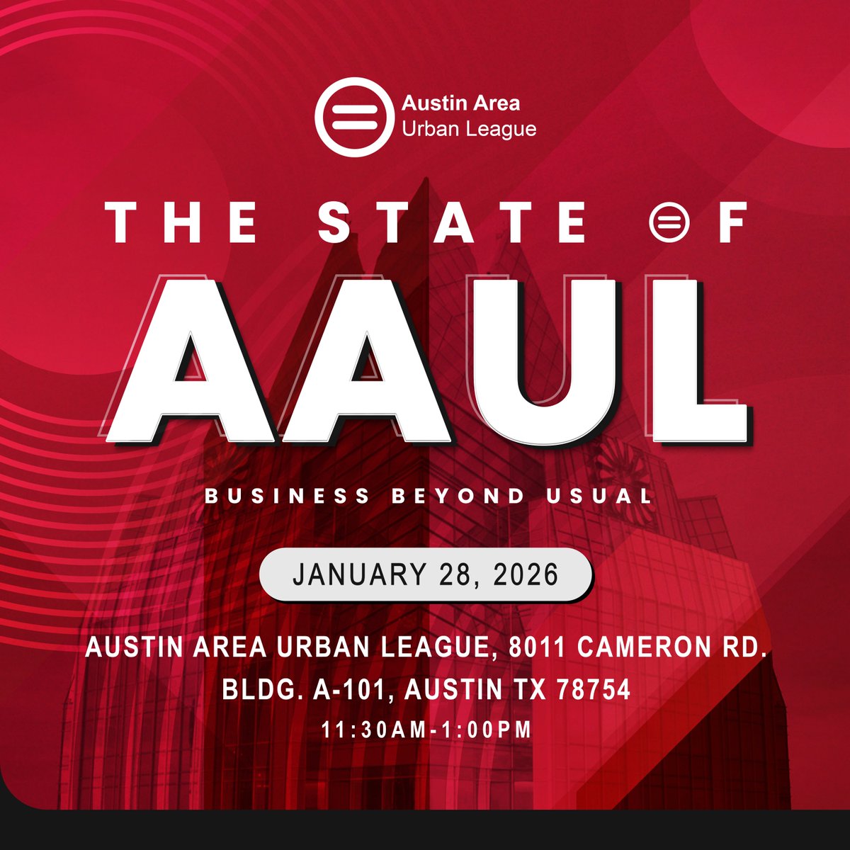 The work is real. The vision is clear. The future is ours. Join us for the 2026 State of AAUL Business Meeting.🔗 RSVP: AAULBBU.givesmart.com #BusinessBeyondUsual #StateOfAAUL #AAUL #AustinAreaUrbanLeague #UrbanLeague #AustinNonProfits #AustinTX #CreatingOurDestiny