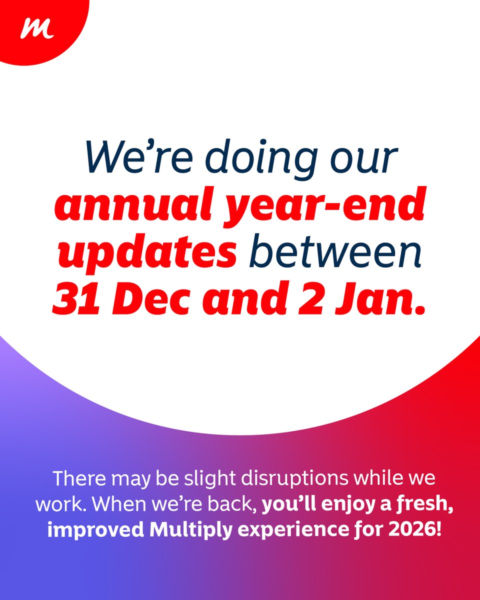 Just a heads up! We’re on a quick year-end reset. Back soon with a better Multiply experience.