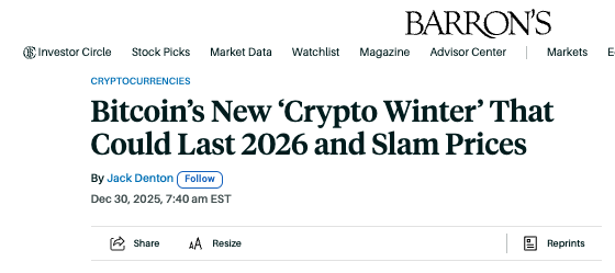 🚨Bureau : "Barron’s avverte: in arrivo una nuova crypto winter per Bitcoin fino al 2026?"