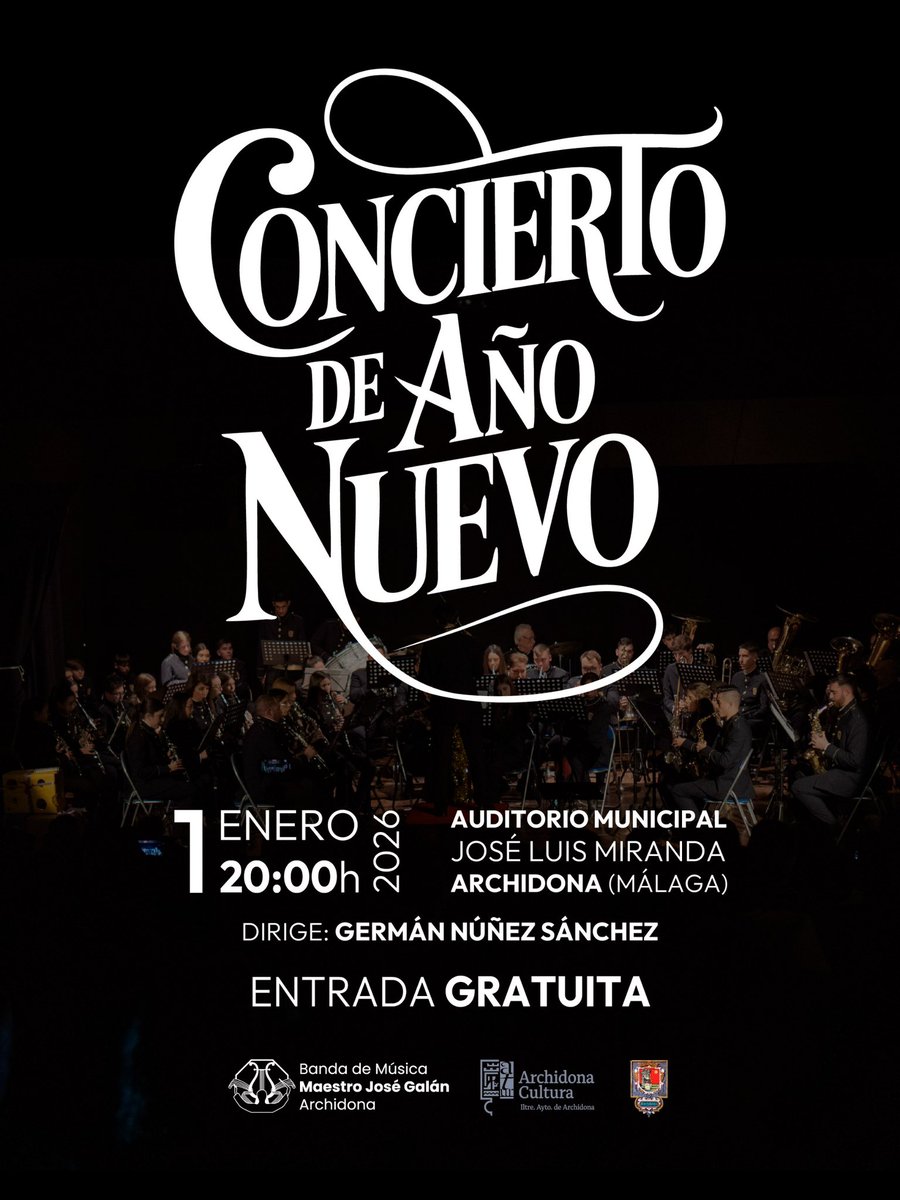 🔵 𝐏𝐑𝐎́𝐗𝐈𝐌𝐀 𝐀𝐂𝐓𝐔𝐀𝐂𝐈𝐎́𝐍

🍾🎄 ¡Concierto de Año Nuevo!

📆 El próximo 𝐉𝐮𝐞𝐯𝐞𝐬 𝟏 𝐝𝐞 𝐞𝐧𝐞𝐫𝐨 a las 𝟐𝟎𝐡 tienes una cita con nuestra formación en el auditorio de #Archidona

¡No te lo puedes perder! ¡Os esperamos!

#SuenaMJG #BMMJG #AñoNuevo #Concierto