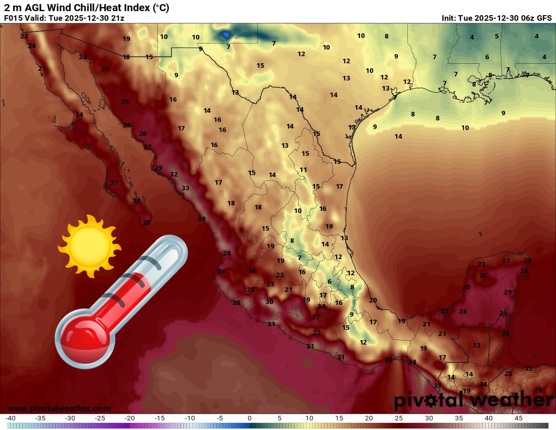 InfoMeteoro's tweet image. 🚨PRECAUCIÓN #FrenteFrío25, aire ártico
✅PRONÓSTICO MARTES 30/dic/2025

“Ambiente fresco/frío, viento, lluvias en el norte, noreste, centro y oriente con hielo en montañas; rápido enfriamiento nocturno…”

🌡️AMBIENTE DIURNO☀️
🥶0-9ºC montañas del centro-oriente
😌10-20ºC norte,…