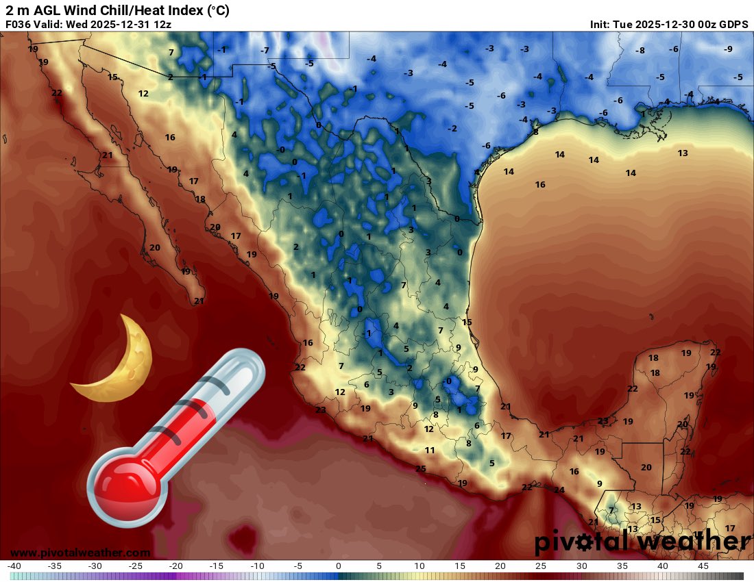 InfoMeteoro's tweet image. 🚨PRECAUCIÓN #FrenteFrío25, aire ártico
✅PRONÓSTICO MARTES 30/dic/2025

“Ambiente fresco/frío, viento, lluvias en el norte, noreste, centro y oriente con hielo en montañas; rápido enfriamiento nocturno…”

🌡️AMBIENTE DIURNO☀️
🥶0-9ºC montañas del centro-oriente
😌10-20ºC norte,…