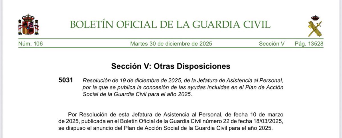 apcabos's tweet photo. 🚨@apcabos INFORMA:🚨
📄 Publicada en el BOGC la Resolución de 19 de diciembre de 2025 con la concesión de las ayudas del Plan de Acción Social de la Guardia Civil 2025.

Se hacen públicas las ayudas concedidas, denegadas y excluidas, conforme a las bases reguladoras.

ℹ️ Consulta los anexos para comprobar tu situación. #AcciónSocial @guardiacivil