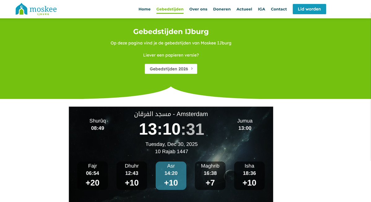 Dit is handig en wat een geweldige service van moskee IJburg. Op deze 5 tijdstippen kunnen brave IJburgers even snel een wandeling maken met de kinderen en een paar boodschapjes doen.