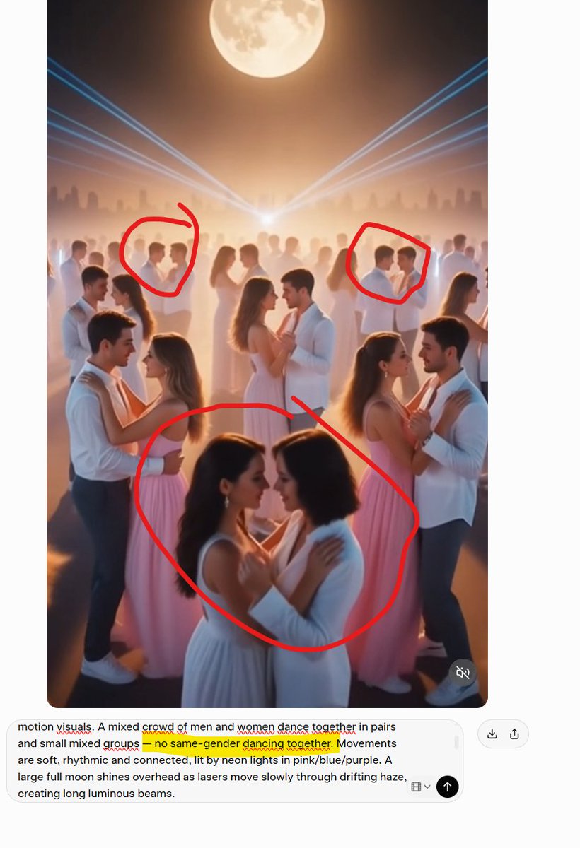 steve__works's tweet photo. Hey @elonmusk
Quick question about GROK image/video generation. Why does it often default to same-gender dancing couples even when I explicitly request mixed male/female pairs? Is this a model bias or prompt interpretation issue? Would love to understand how to guide it better. https://t.co/hfeX11Ybgi