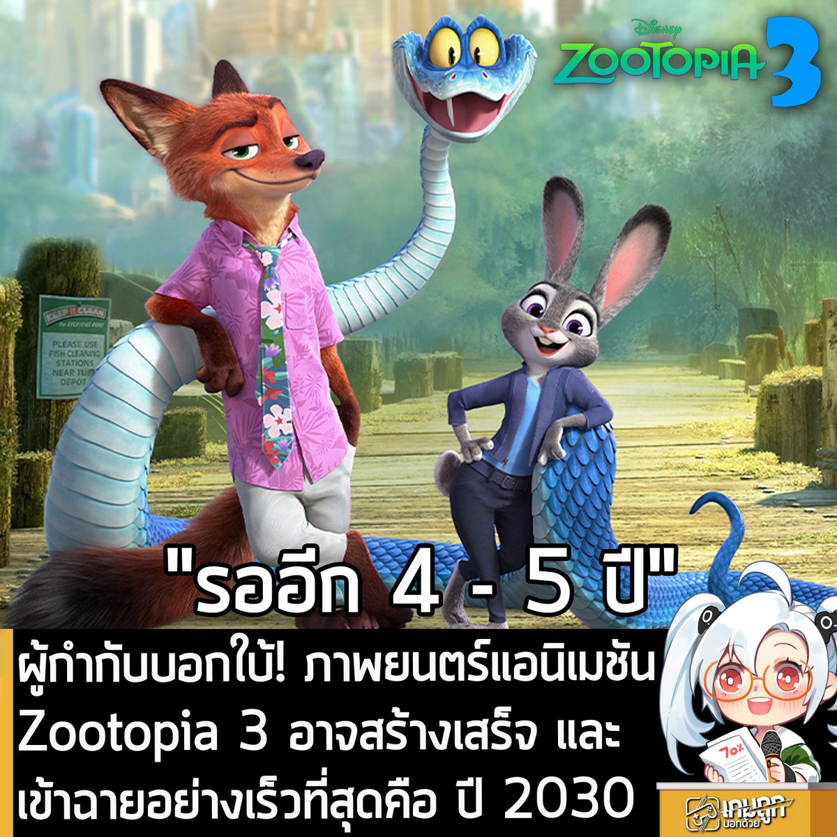 [News] ผู้กำกับบอกใบ้! ภาพยนตร์แอนิเมชัน Zootopia 3 อาจสร้างเสร็จ และเข้าฉายอย่างเร็วที่สุดคือ ปี 2030
.
Zootopia 2 หรือภาคต่อของภาพยนตร์แอนิเมชันนครสัตว์มหาสนุก กลายเป็นอีกผลงานที่ประสบความสำเร็จอย่างสูง และสามารถทำรายได้ทั่วโลกทะลุ 1,400 ล้าน USD แล้ว 
.
ล่าสุด คุณ Jared Bush