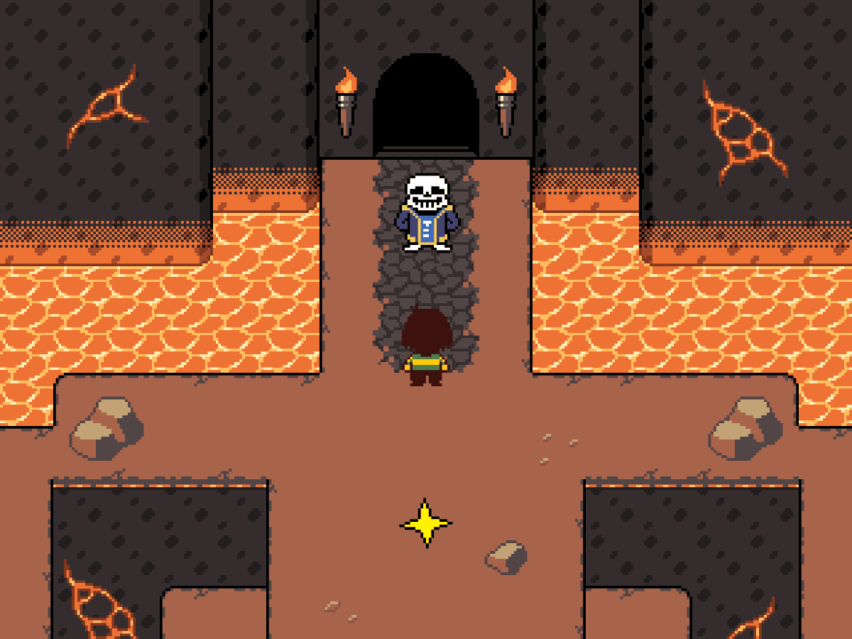 * heya, kid.
* congrats, you've reached the end of the cavern.
* checked behind every rock for secrets, huh?
* can't say i blame you. i'd do the same.
* anyway, dinner's almost done.
* let's head back before it gets cold, yeah?

#altertale #undertaleAU #undertale