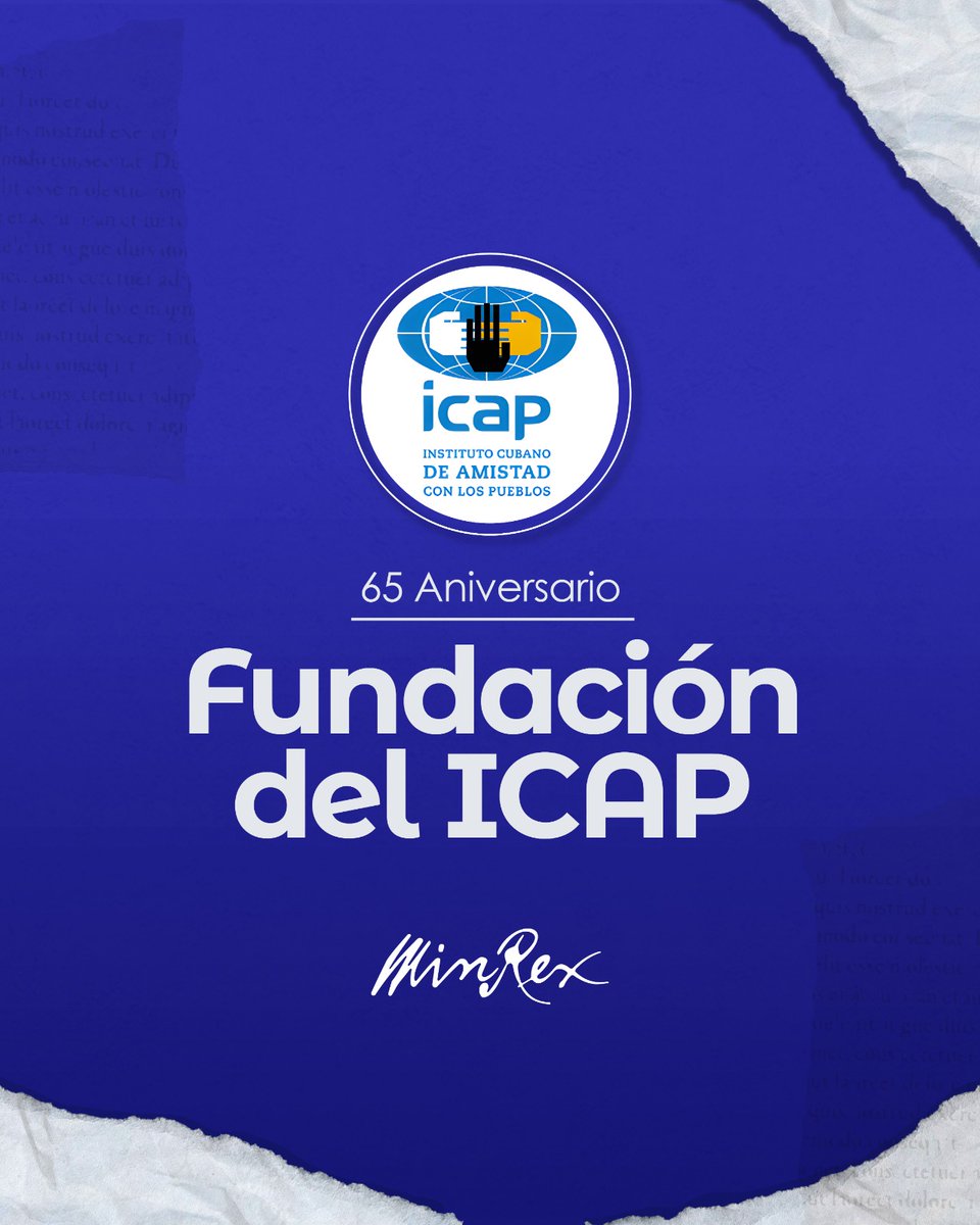 Felicitamos al Instituto Cubano de Amistad con los Pueblos (ICAP) y a su colectivo de trabajadores en ocasión del 65 aniversario de su fundación.

Reconocemos su eficaz y ardua labor en la promoción de la solidaridad, la amistad y la defensa de #Cuba frente a las agresiones