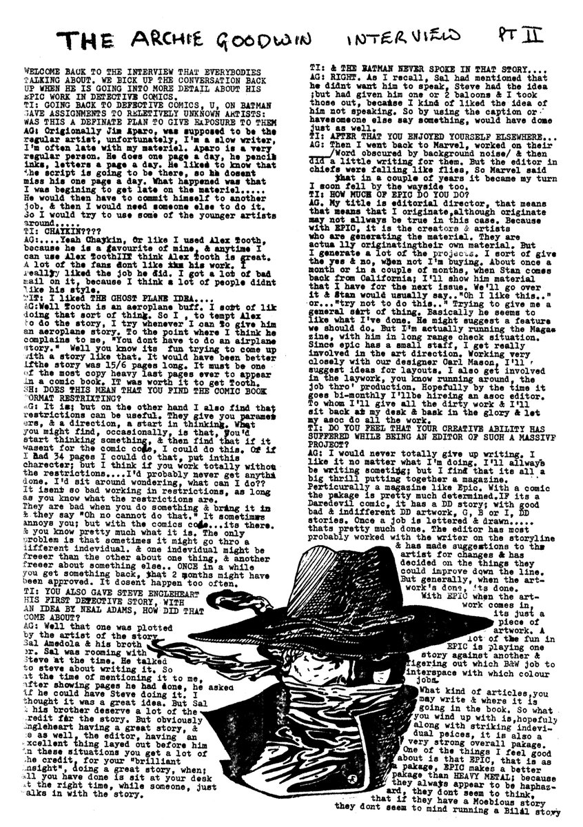 David_HPrice's tweet photo. SPEAKEASY #16

Editor: Richard Ashford
Cover (I suspect) by Carl Stevenson
1981

Back to the very early days of the zine, here. Mostly reviews, and an interview with Archie Goodwin.

As always, you can read the issue in full at the Fanscene archive:
https://t.co/cRrr73QWxs https://t.co/dLfbl8PH7Q