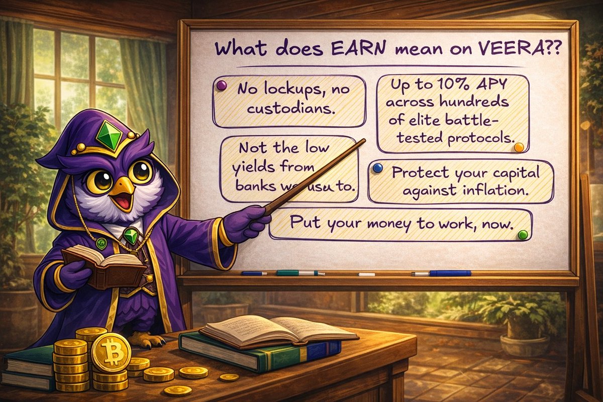 Class is in session with Professor Veeo. 🦉📚

Most banks make you ask for yield. We make it automatic.
In Veera, your capital goes straight to work ~ noncustodial and onchain by default.
No forms.
No approvals.
No one standing between you and your money.
Earning isn’t a feature.