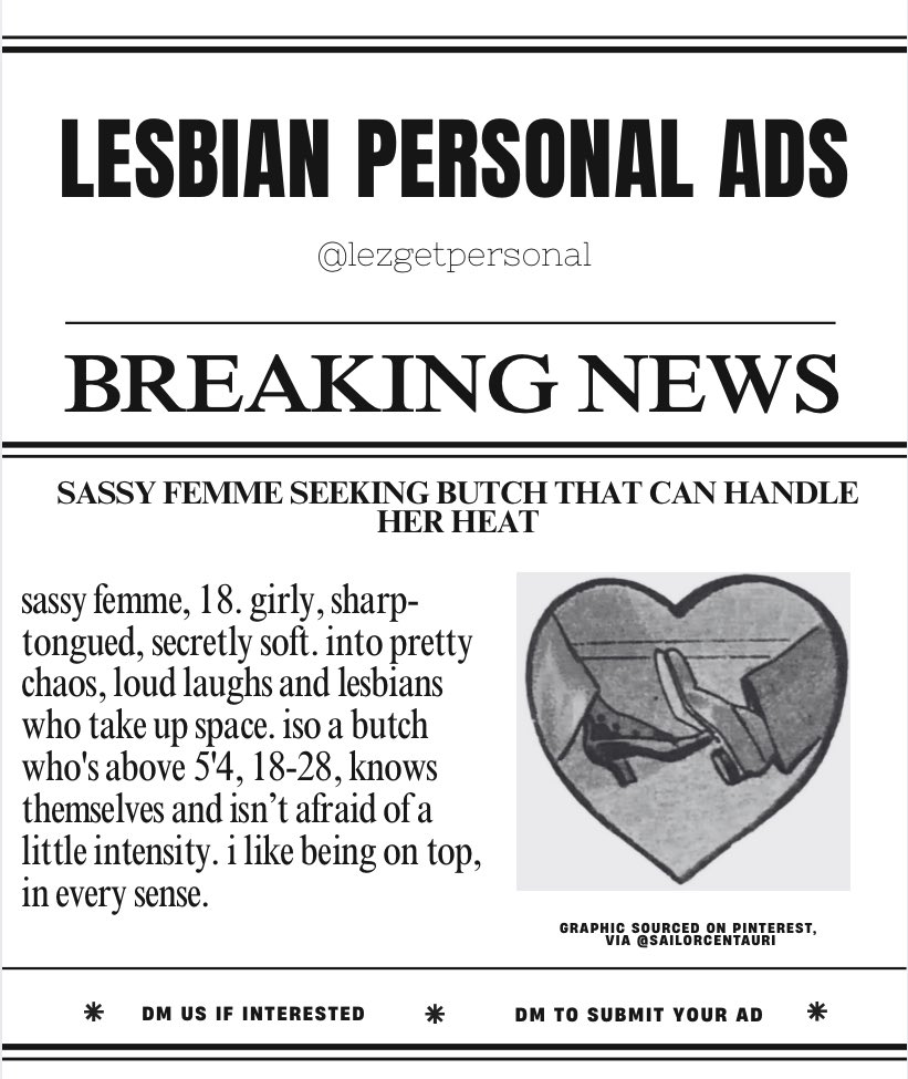 lezgetpersonal's tweet image. This sassy femme is seeking a butch that can go toe to toe with her sharp wit. Dm us if you think you can keep up!
.
.
.
.
.
#femme4butch #butchfemme #highfemme #butch4butch #switch #lesbians #studfemme #studs