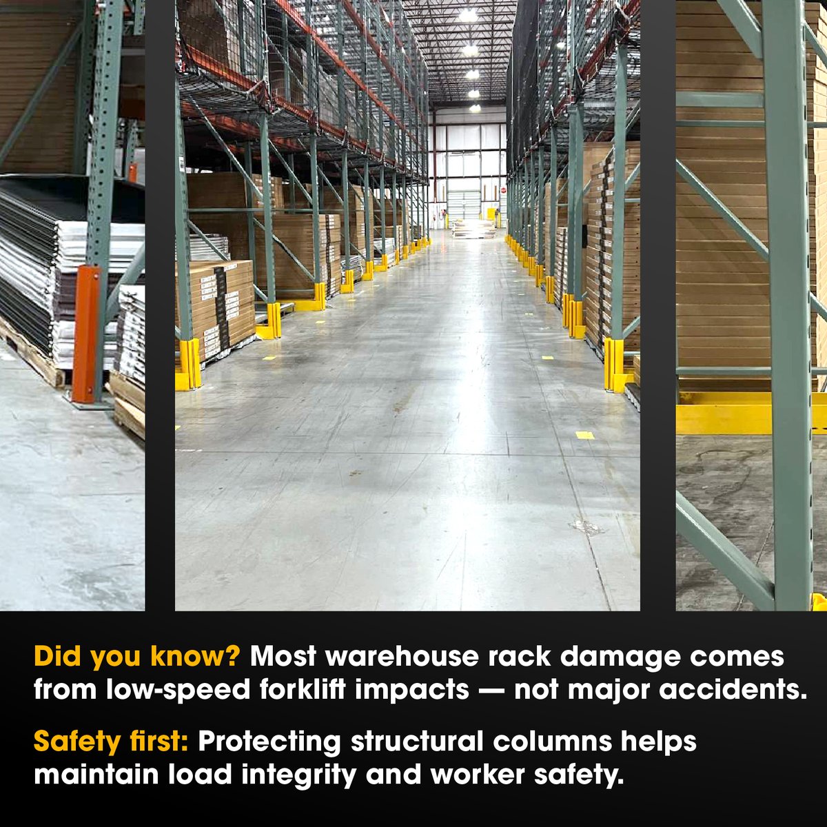 GP_Turnkey's tweet photo. 🛡️ Recently completed a column protector installation designed to help safeguard warehouse racking from collisions and wear. These additions play an important role in preserving structural integrity &amp; supporting a safer work environment.

#WarehouseSafety  #ColumnProtectors https://t.co/oF90WFM7RY