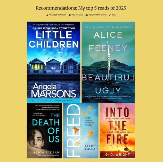 mycosybooknook.wordpress.com/2025/12/30/rec…

I'm delighted to be sharing my top 5 books of 2025, along with some honourable mentions! 🎉

Please visit my #bookblog (link above) to find out which has been crowned No. 1! 

#top5reads2025 #bookrecommendations #booktwt