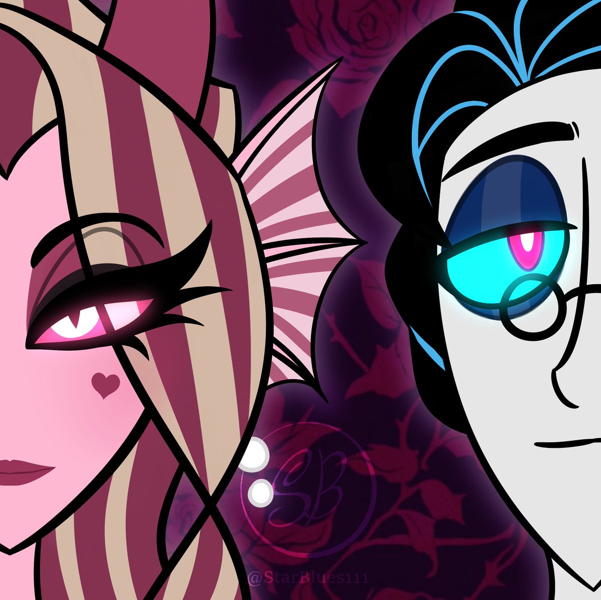 Finished a small commission for <a href="/iamairika/">🎄 M-AIRIKA-rismas | Commissions are OPEN! 🎄</a> !!! Merry belated Christmas present! 🎄

PLAYLIST ALBUM COVER (Shipping version) Headshots with 💗🐟Aria x Edward🐦‍⬛💗

Thank you for trusting me on this!!! >w<

#HazbinHotel #OCxOC #HazbinHotelOC