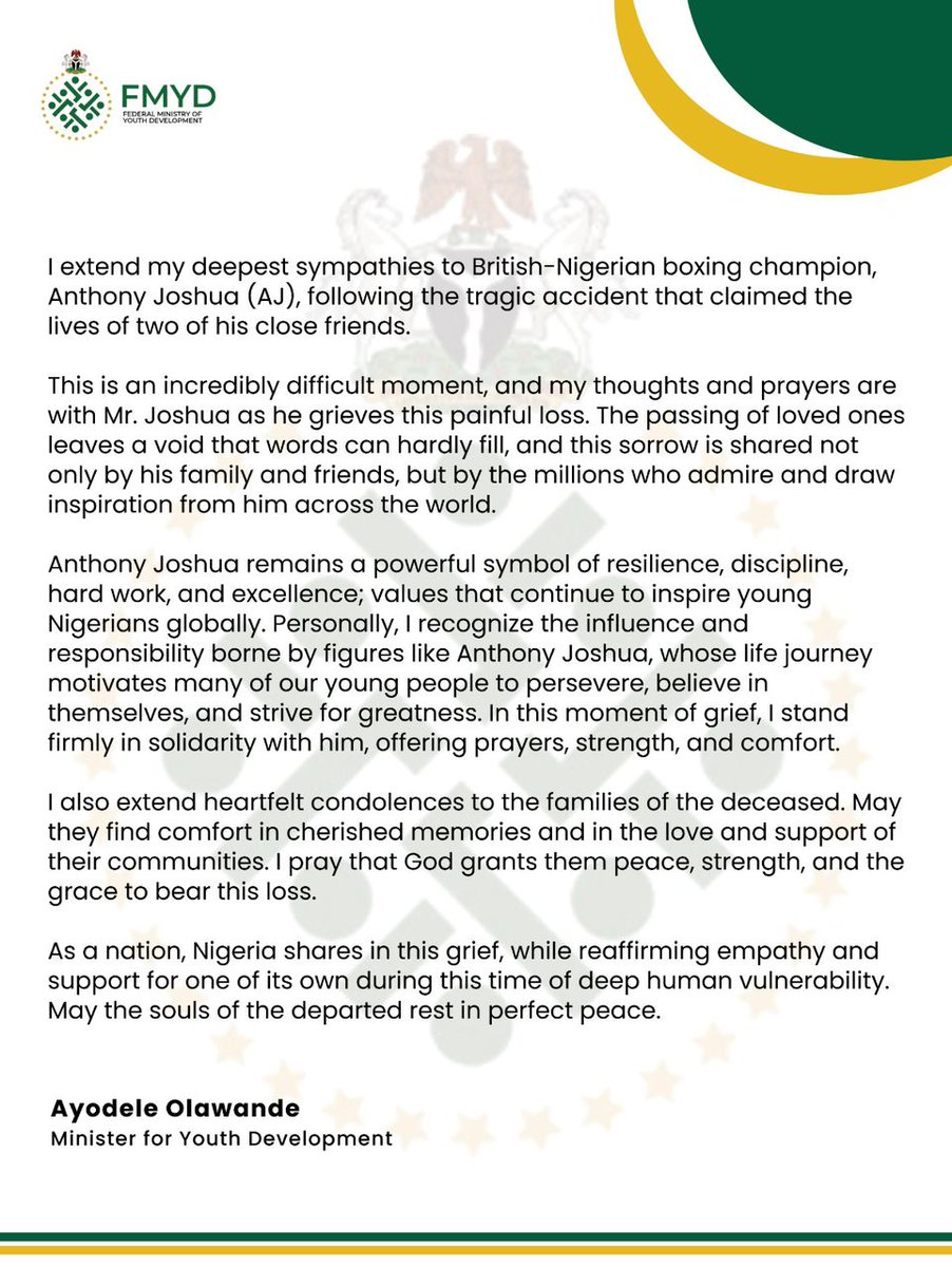 Federal Ministry of Youth Development, Nigeria tweet media